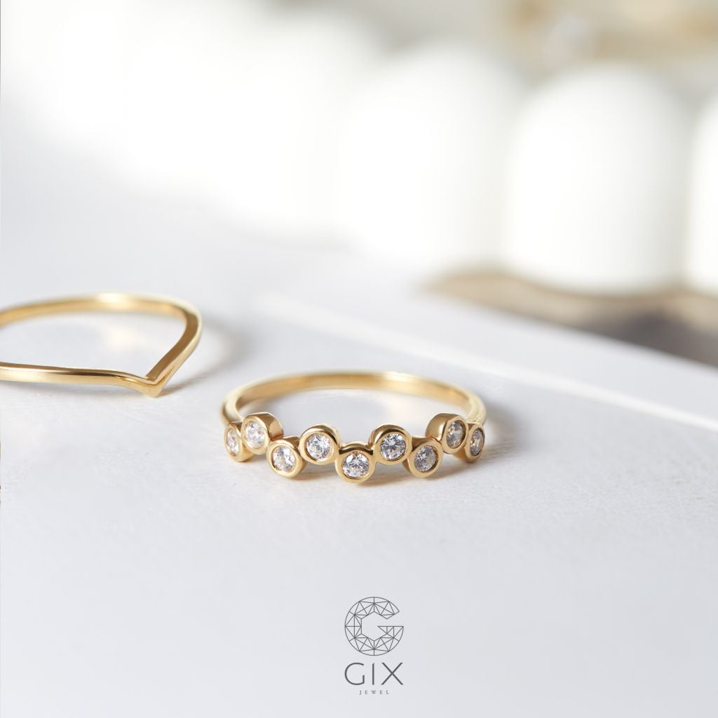  Nhẫn kim cương nữ vàng trắng 18k bạc đẹp đính Moissanite sang trọng Gix Jewelry 
