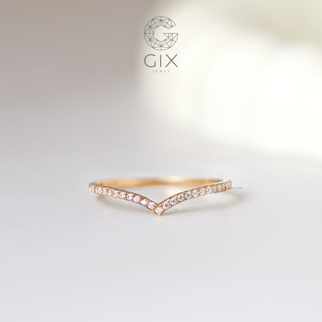 Nhẫn chữ V kiểu nữ đẹp vàng 18k bạc 925 Gix Jewel đính đá đeo ngón trỏ