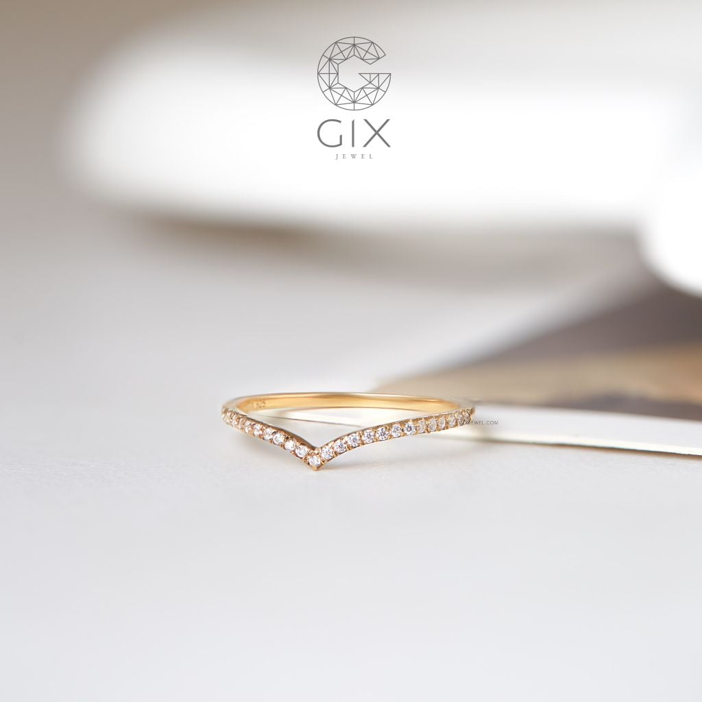 Nhẫn chữ V kiểu nữ đẹp vàng 18k bạc 925 Gix Jewel đính đá đeo ngón trỏ