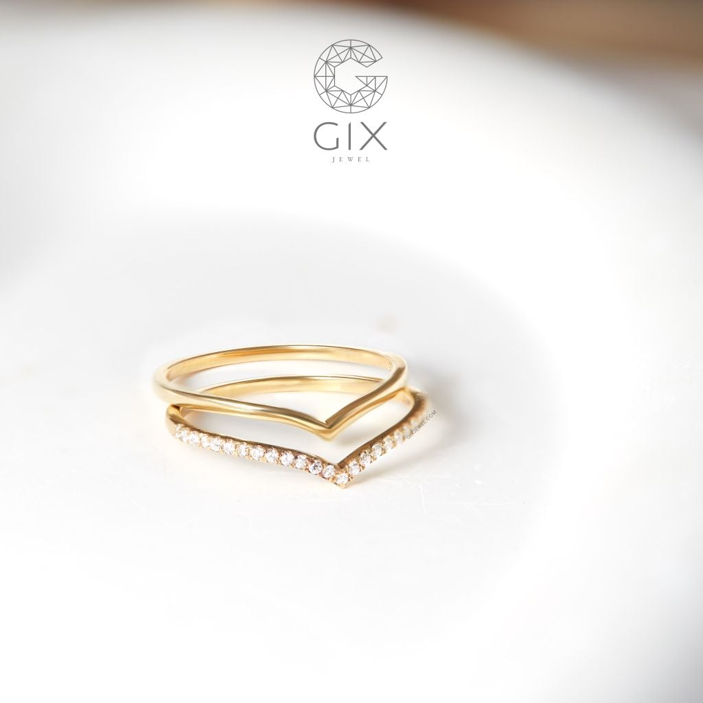 Nhẫn chữ v kiểu nữ đẹp vàng 18k bạc 925 đơn giản đeo ngón trỏ cá tính