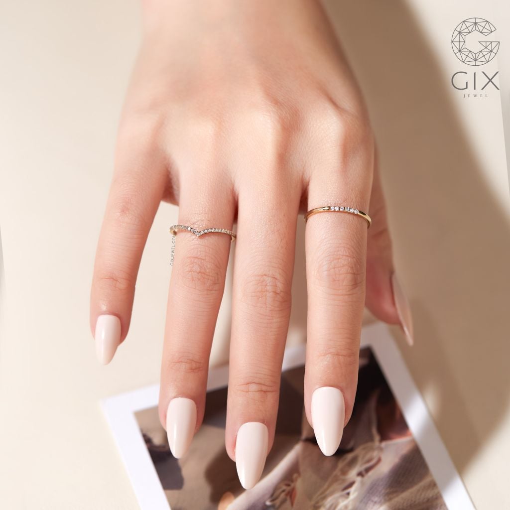 Nhẫn mặt đá nữ vàng 18k bạc đẹp Gix Jewel đính kim cương moissanite