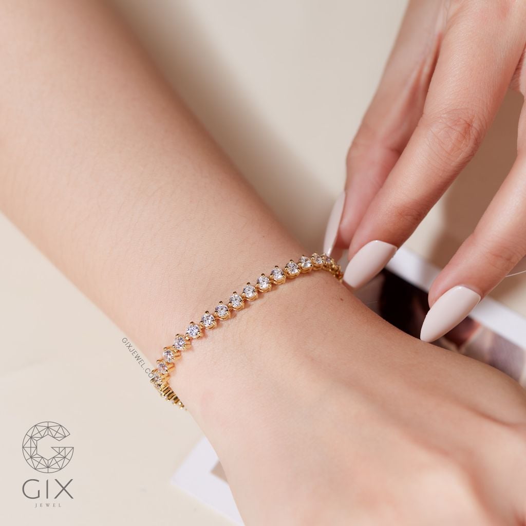 Vòng tay tennis chain vàng 18k bạc 925 đẹp nam nữ đính đá cao cấp