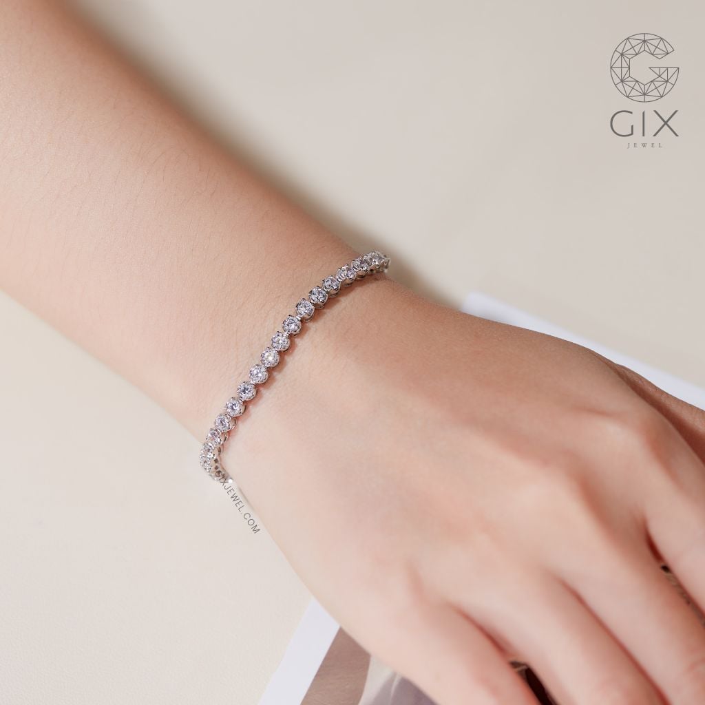 Lắc Tay Full Đá Tennis Bạc Và Vàng 18K Nam Nữ Đính Kim Cương Gix Jewel