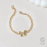  Vòng tay vàng nữ may mắn mắc xích vuông 18k bạc đẹp gắn charm hình nơ dễ thương Gix 