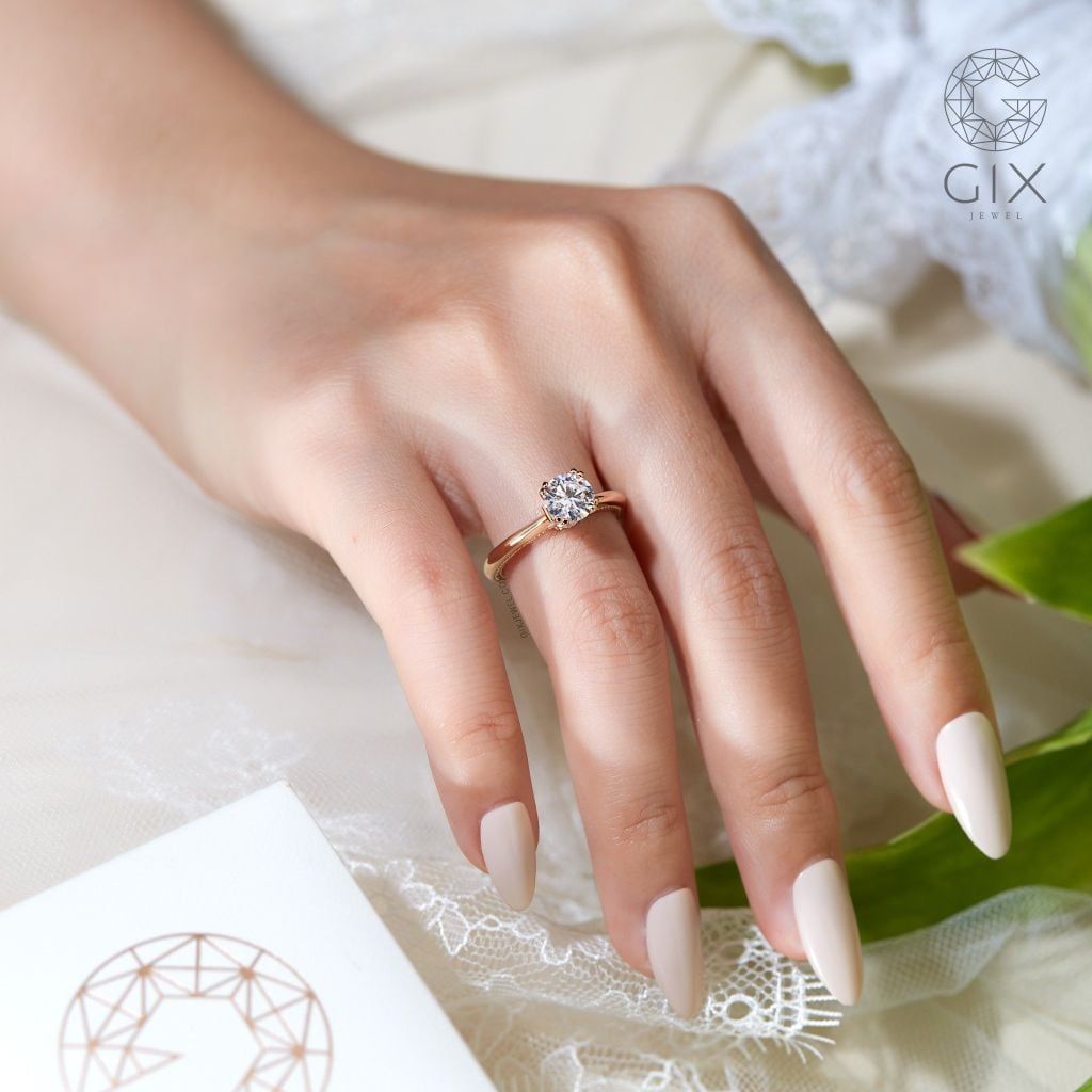 Nhẫn cầu hôn đẹp đơn giản vàng hồng 18k đính đá CZ cao cấp Gix jewel