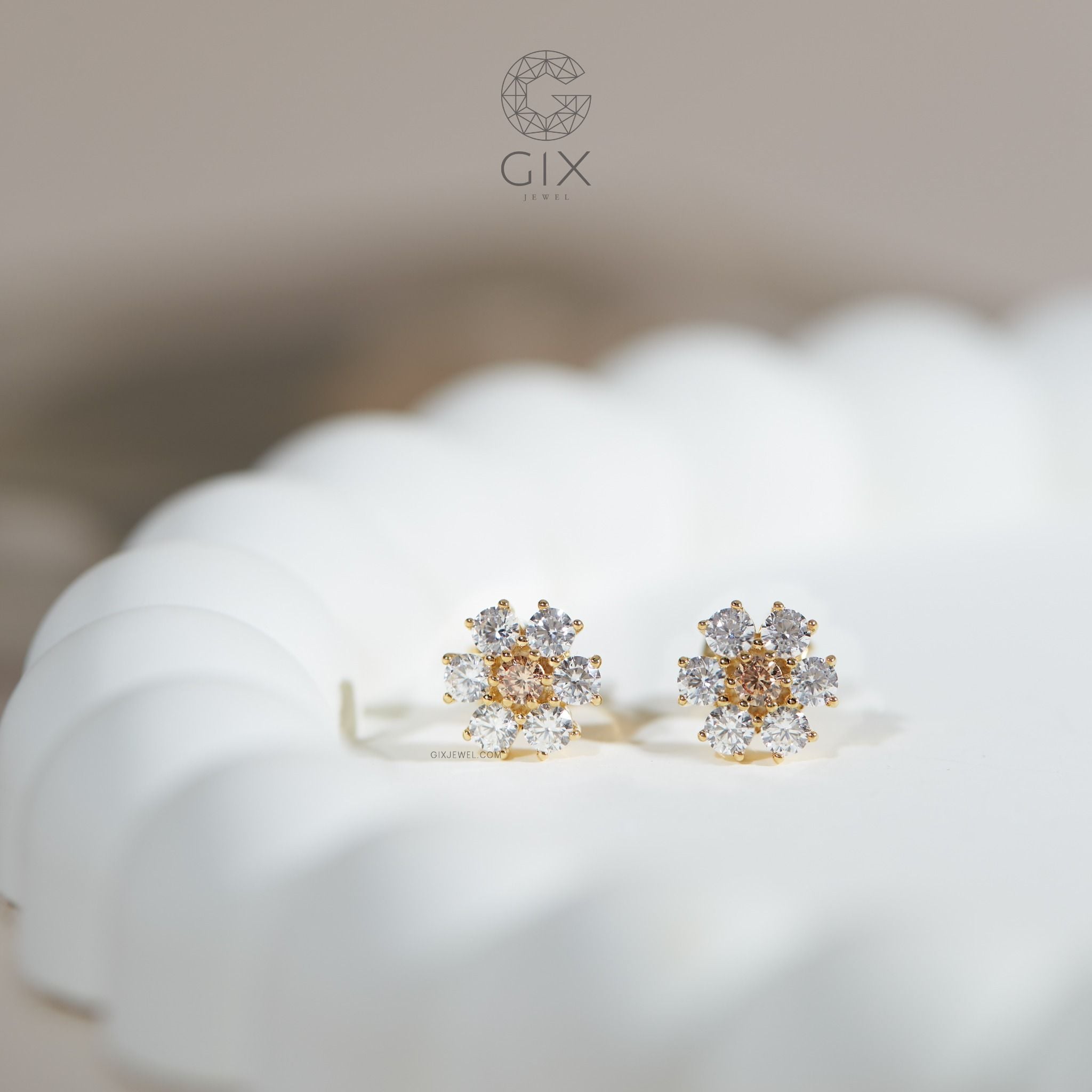  Bông tai hoa mai cưới cho cô dâu vàng 10k, 18k đính kim cương moissanite cao cấp Gix 