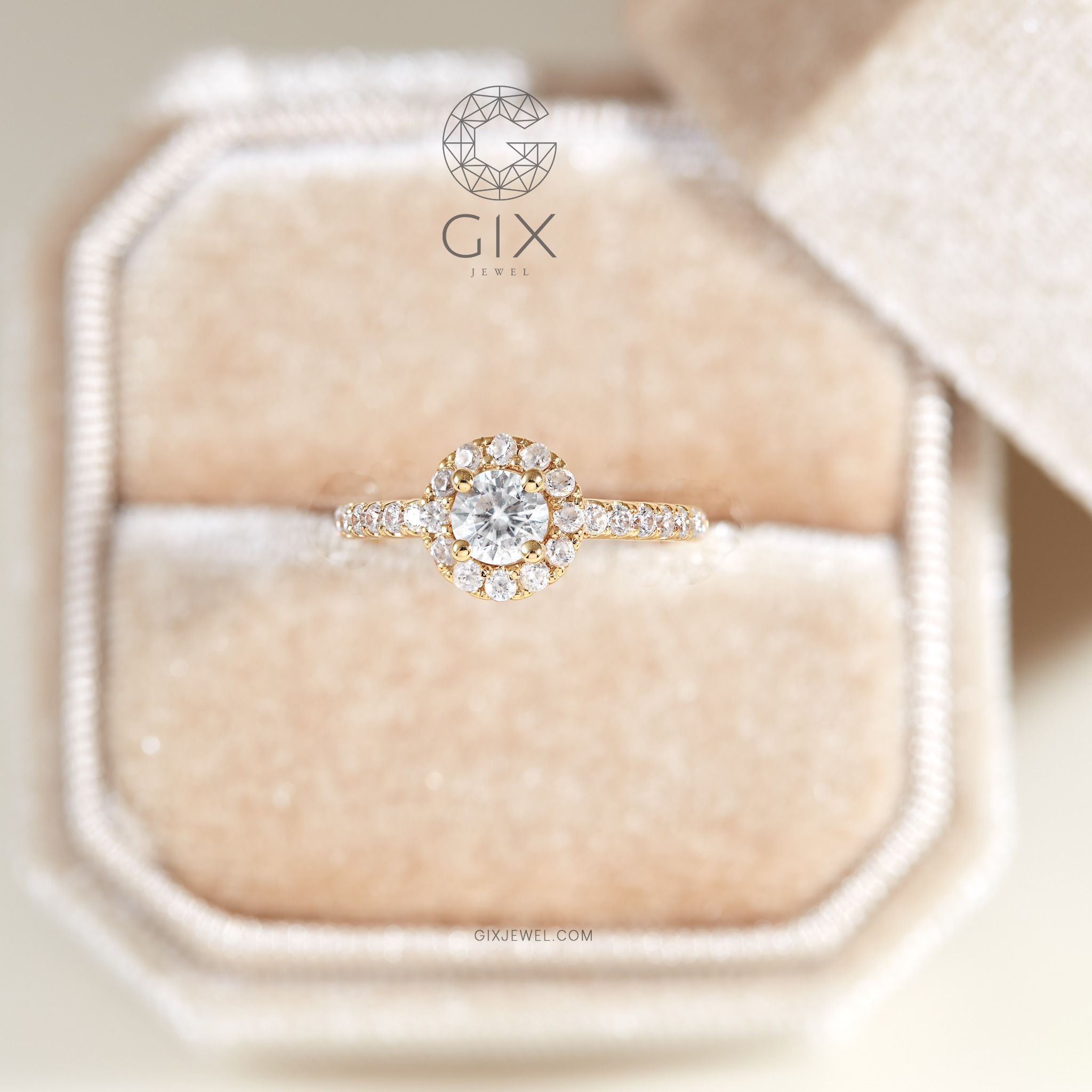  Nhẫn cầu hôn Halo bạc mạ vàng hồng 18k đơn giản đính kim cương nhân tạo Gix Jewelry 