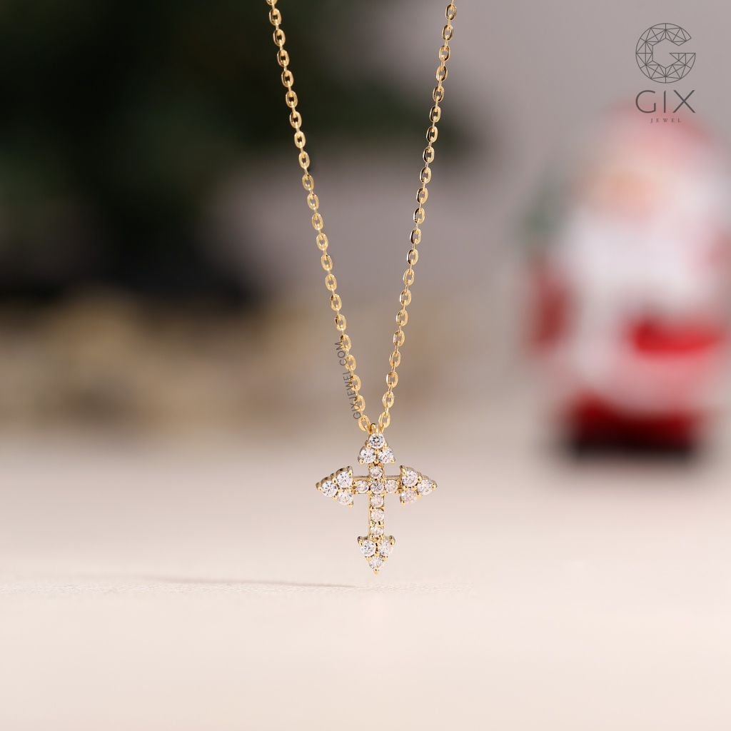  Dây chuyền thánh giá bạc vàng 18k cho nam nữ đính kim cương nhân tạo cao cấp Gix Jewelry 