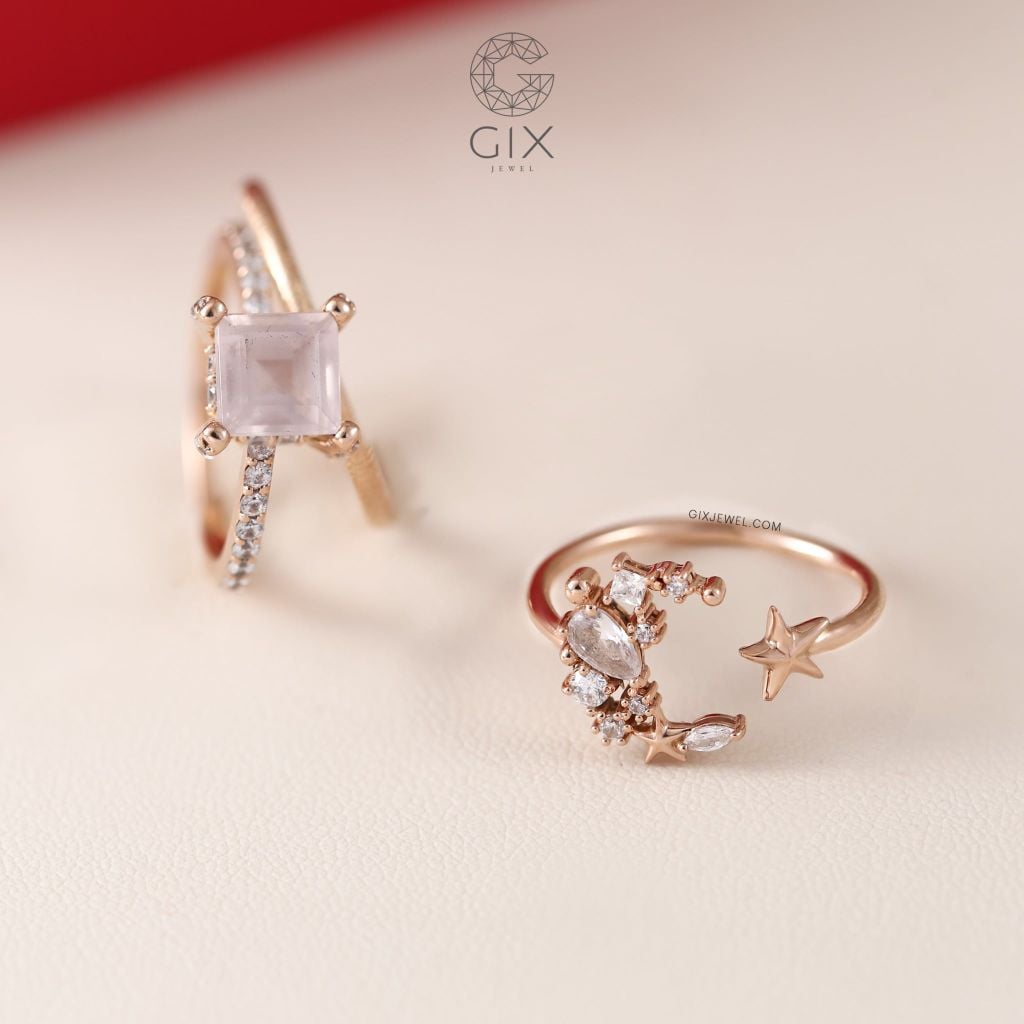 Nhẫn vàng 18k bạc nữ 925 đính đá cao cấp hình trăng khuyết đẹp Gix Jewel