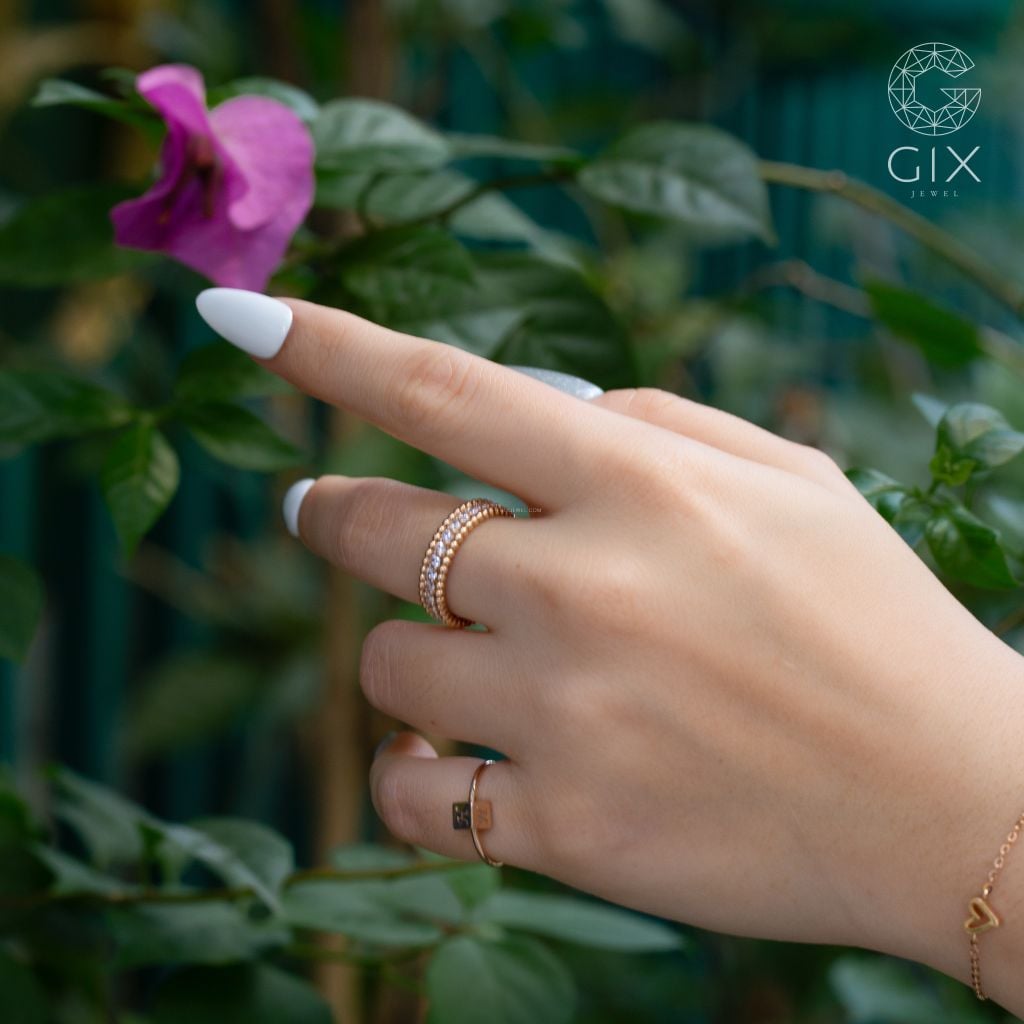 Nhẫn Bạc Nữ S925 Đẹp Gix Jewel Mạ Vàng 18K Đính Đá Moissanite Phối Bi