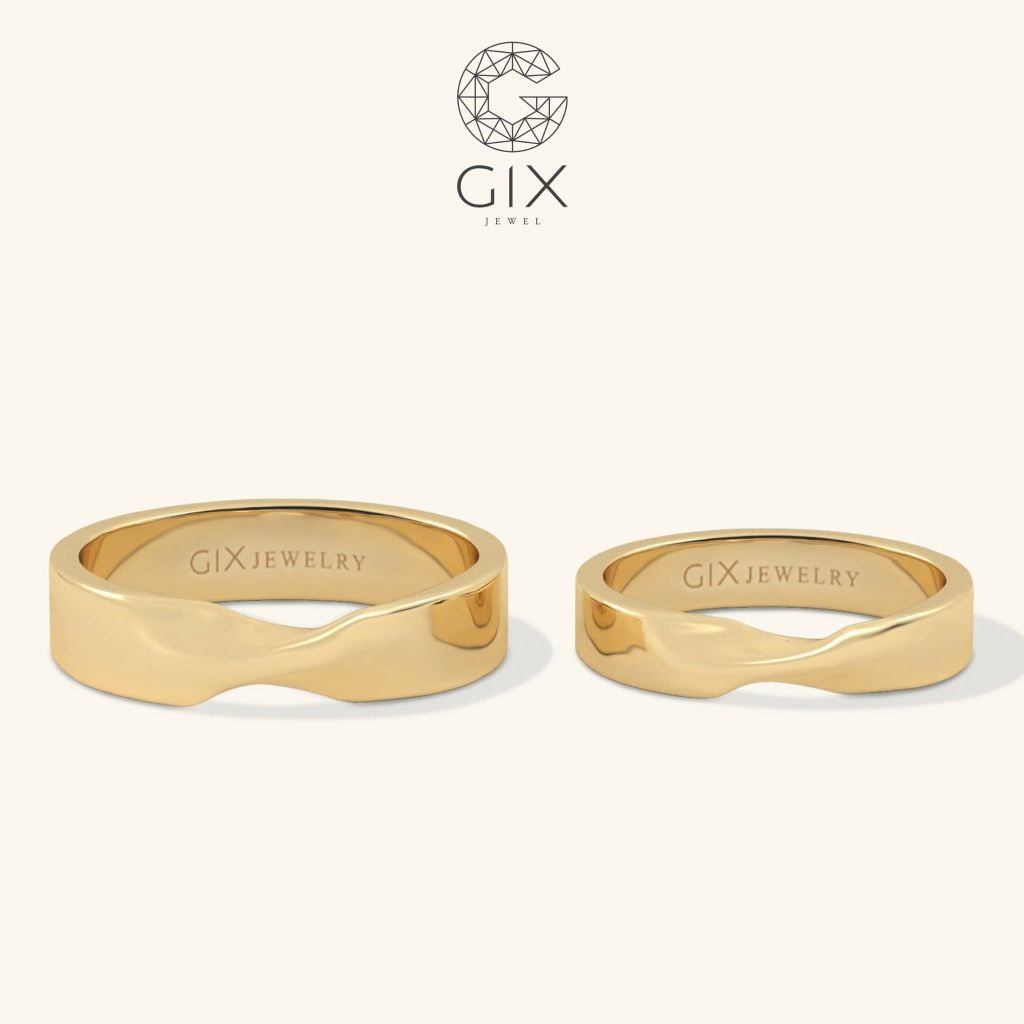  Nhẫn cưới đơn giản mà đẹp trơn vàng 18k dáng vô cực bản vuông khắc chữ Gix Jewel 