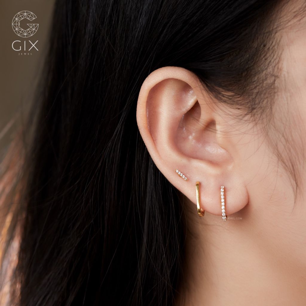  Bông tai to khoen tròn đính đá vàng 18k cho người lớn ôm vành đeo cá tính Gix 