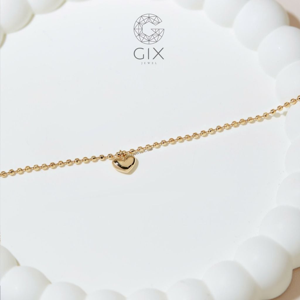 Lắc tay bi bạc s925 vàng 18k bi tròn nhỏ hình trái tim Gix Jewel
