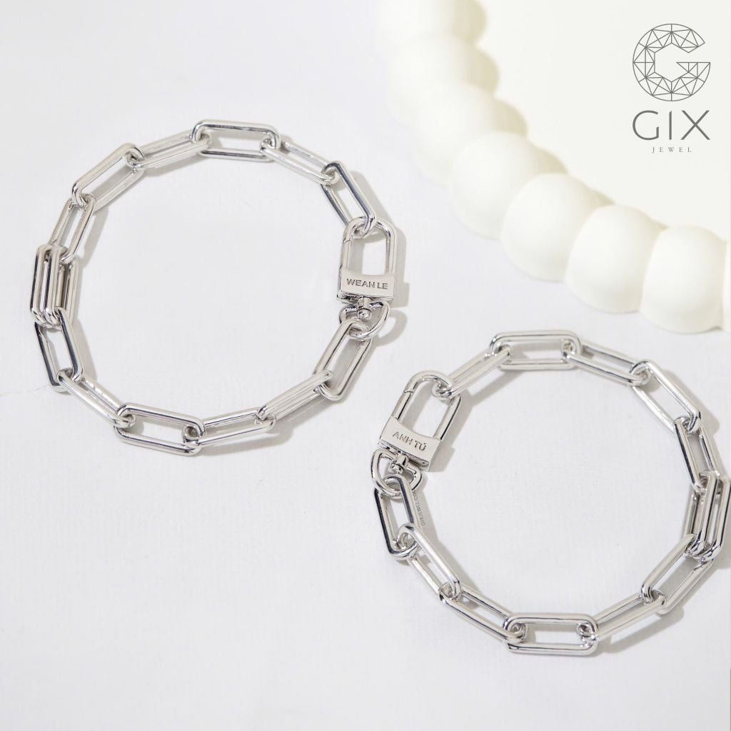 Vòng tay mắc xích vuông nam nữ bạc thật Gix Jewel mạ vàng khắc tên