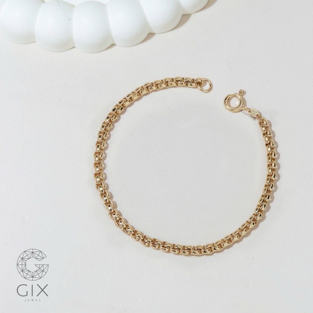 Vòng Tay Mắc Xích Vuông Trơn Vàng 18k Bạc Thật Nam Nữ Gix Jewel