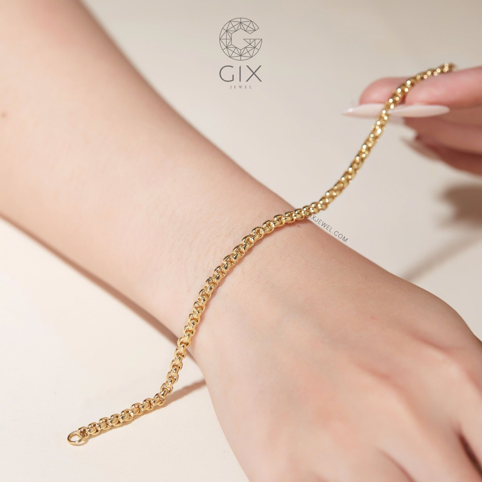  Vòng tay mắc xích vuông trơn nam nữ bạc thật vàng 18k đẹp nhất Gix Jewel 