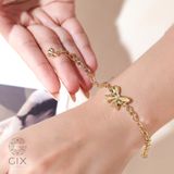  Vòng tay vàng nữ may mắn mắc xích vuông 18k bạc đẹp gắn charm hình nơ dễ thương Gix 