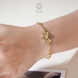  Vòng tay vàng nữ may mắn mắc xích vuông 18k bạc đẹp gắn charm hình nơ dễ thương Gix 