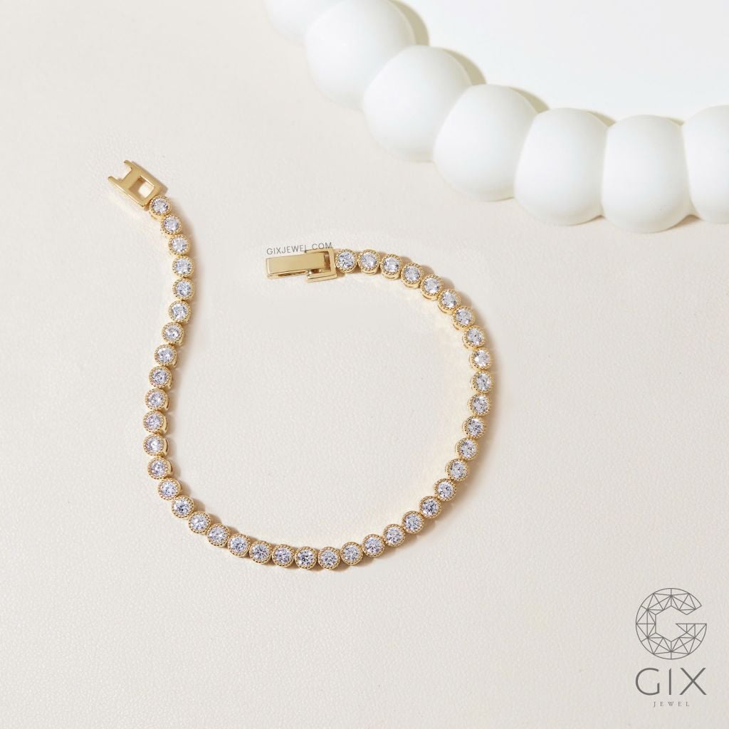 Lắc tay tennis vàng 18k bạc 925 tự thiết kế nam nữ đính đá Gix Jewel