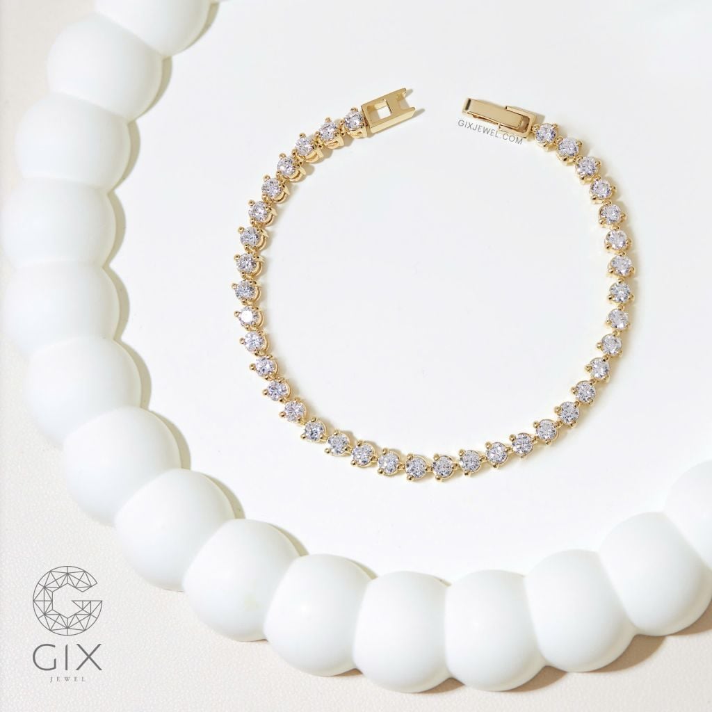 Vòng tay tennis chain vàng 18k bạc 925 đẹp nam nữ đính đá cao cấp