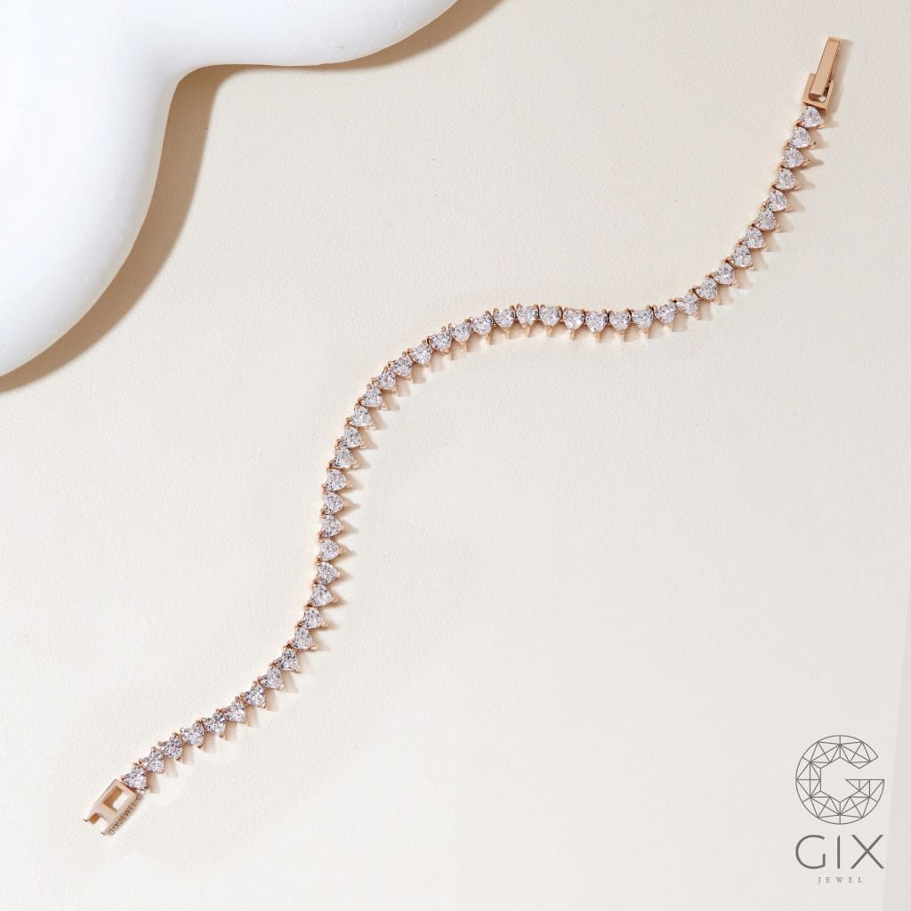 Vòng lắc tay tennis nam nữ bạc vàng 18k đính đá trái tim đẹp Gix Jewel