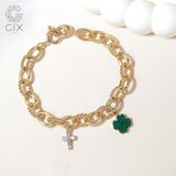  Lắc tay cỏ 4 lá mắc xích vuông vàng nữ 18k bạc 925 Gix Jewel mix charm thánh giá 