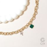  Lắc tay cỏ 4 lá mắc xích vuông vàng nữ 18k bạc 925 Gix Jewel mix charm thánh giá 