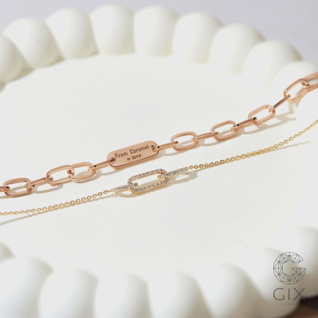  Lắc tay mắc xích vuông vàng 18k bạc nam nữ khắc tên theo yêu cầu Gix Jewel 