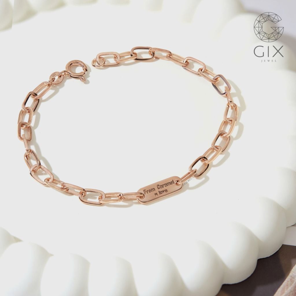  Lắc tay mắc xích vuông vàng 18k bạc nam nữ khắc tên theo yêu cầu Gix Jewel 
