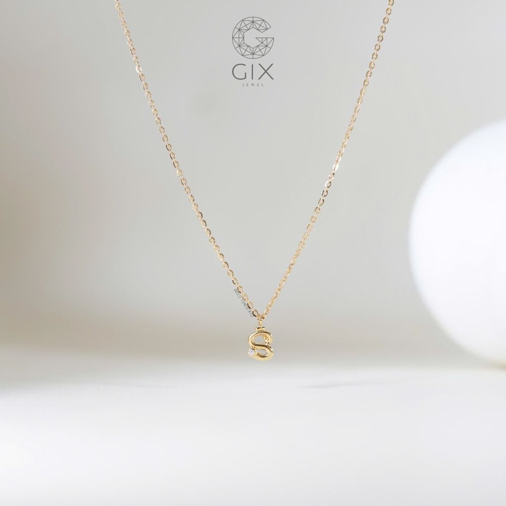  Vòng cổ vàng trắng đôi nam nữ khắc tên theo yêu cầu đính kim cương Gix Jewelry 