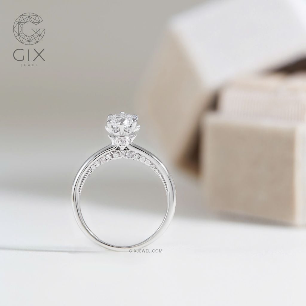 Nhẫn cầu hôn đẹp đơn giản vàng trắng 18k đính kim cương Gix Jewel