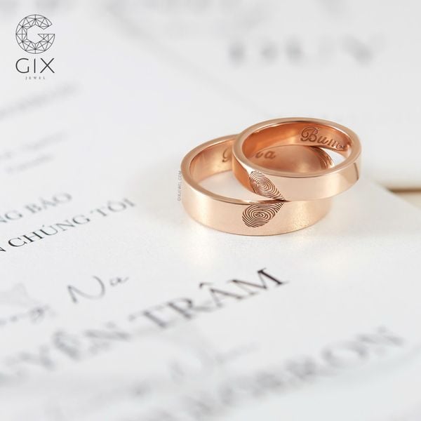 Nhẫn cưới khắc vân tay vàng 18k thiết kế riêng đơn giản đẹp Gix Jewel