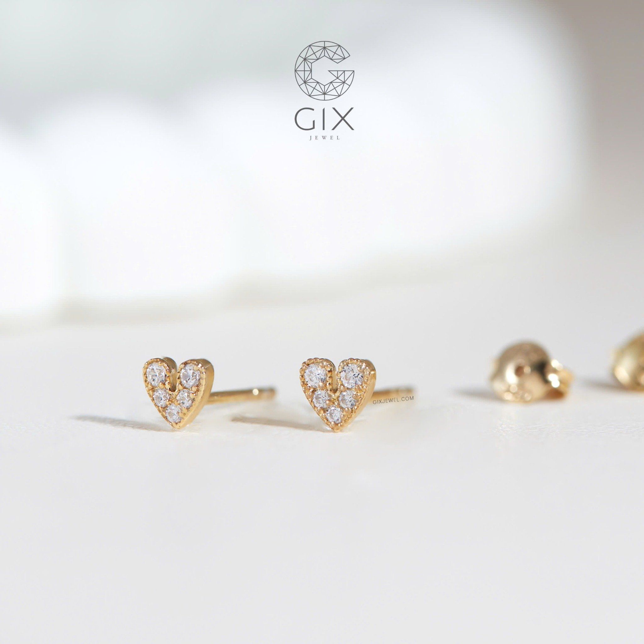  Bông tai cho tuổi 30 bạc thật Gix Jewel mạ vàng đính đá CZ trái tim 