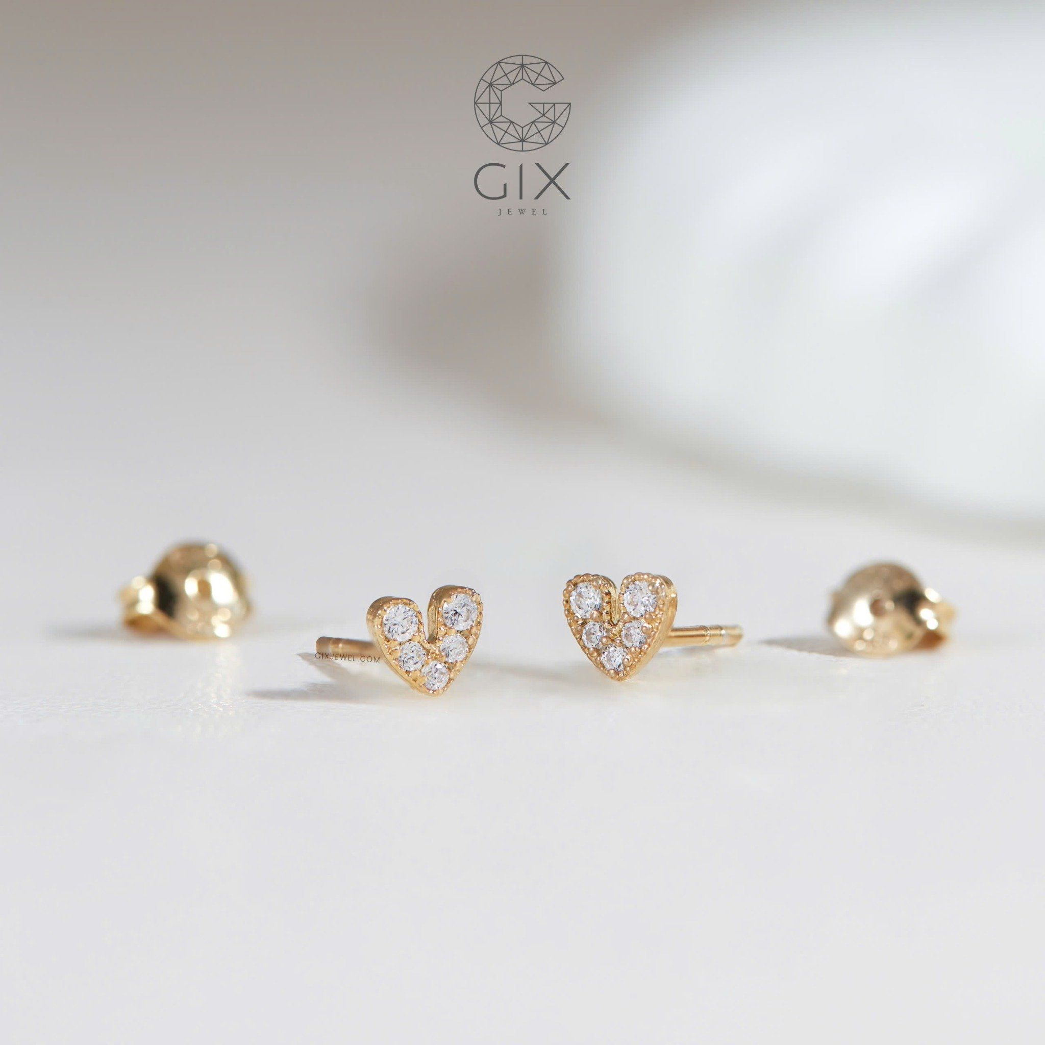  Bông tai cho tuổi 30 bạc thật Gix Jewel mạ vàng đính đá CZ trái tim 