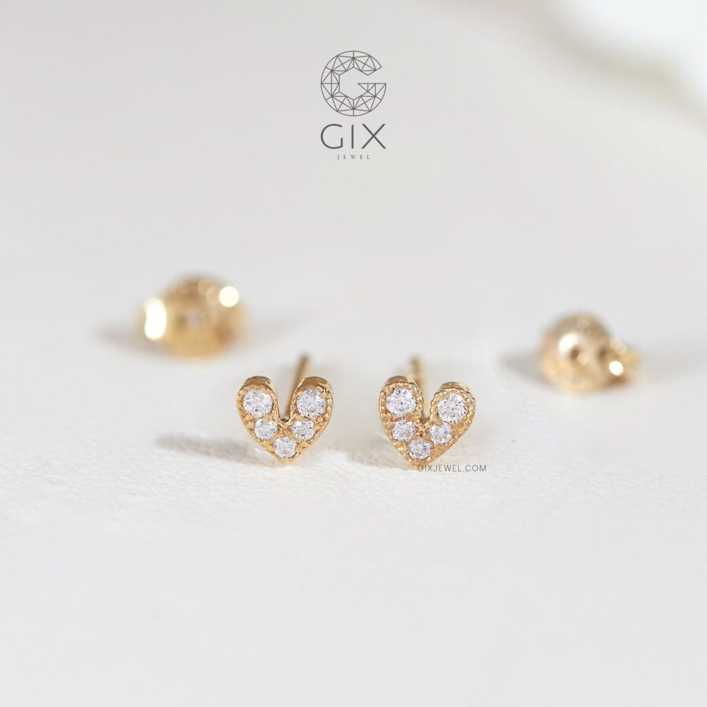  Bông tai cho tuổi 30 bạc thật Gix Jewel mạ vàng đính đá CZ trái tim 