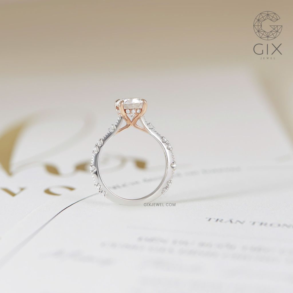 Nhẫn Vàng Cầu Hôn 18K Đẹp Nhất Bạc S925 Đính Kim Cương Round Gix Jewel