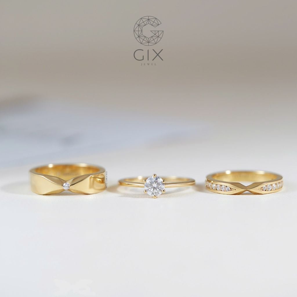  Nhẫn cưới Ribbon vô cực thiết kế vàng 14k & 18k đính full kim cương thiên nhiên Gix Jewel 