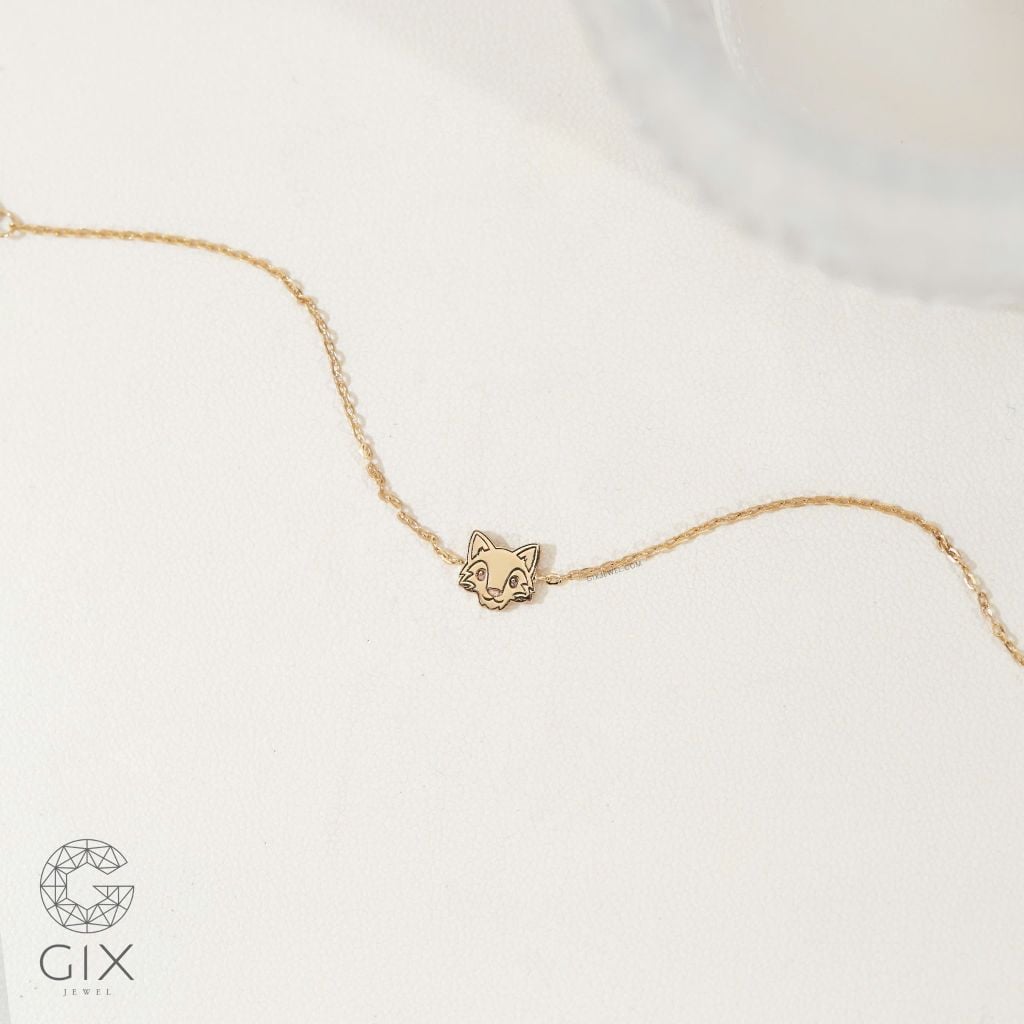  Vòng tay vàng 18k bạc đẹp sợi mảnh gắn charm hình cáo dễ thương Gixjewelry 