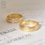  Nhẫn cưới vàng 18k đẹp nhất thiết kế riêng hột xoàn khắc chữ theo tên Gix 