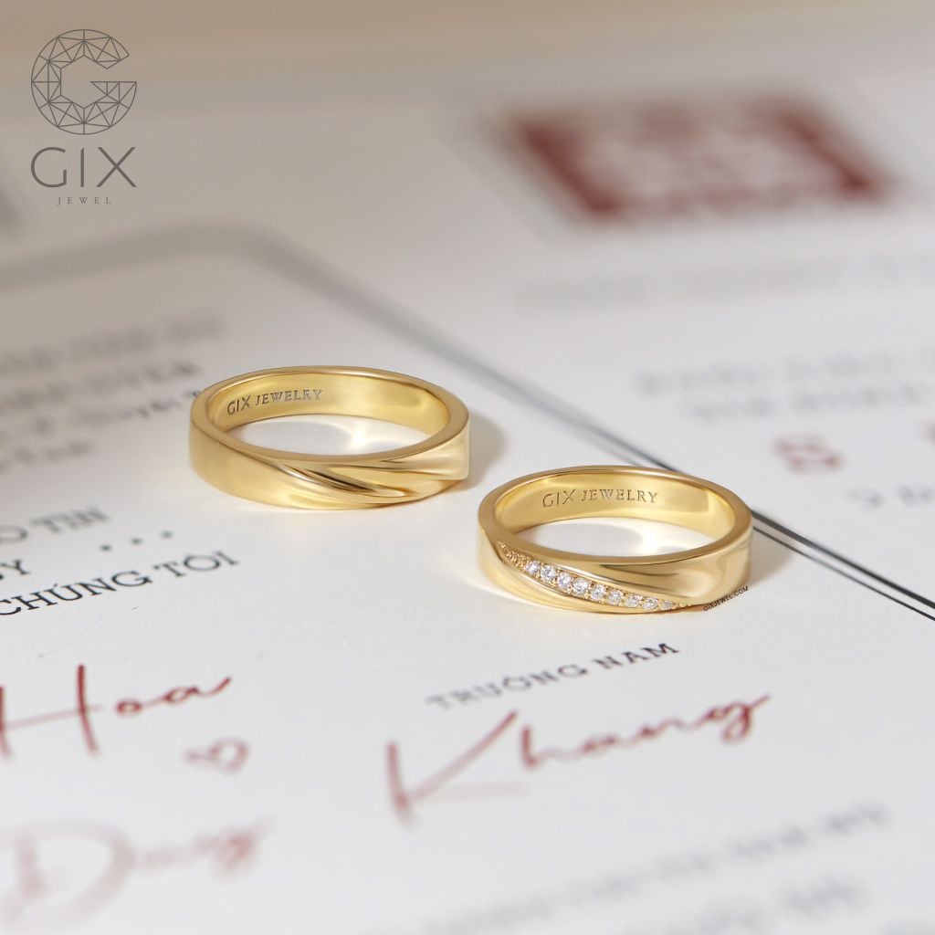  Nhẫn cưới vàng tây 18k đẹp thiết kế vô cực đính kim cương nhân tạo Gix Jewel 