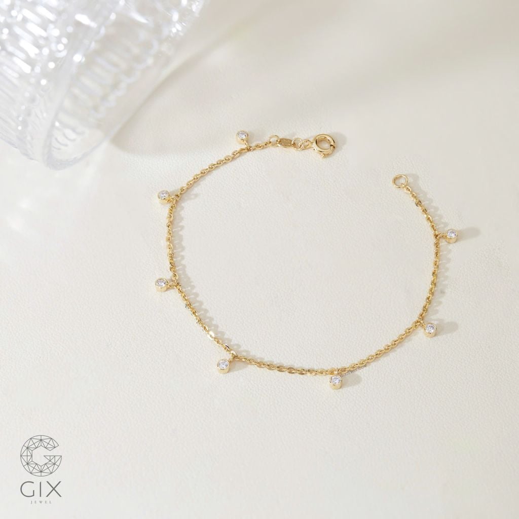  Lắc tay nữ vàng 18k bạc cao cấp giá rẻ sợi mảnh đính kim cương nhân tạo Gix 