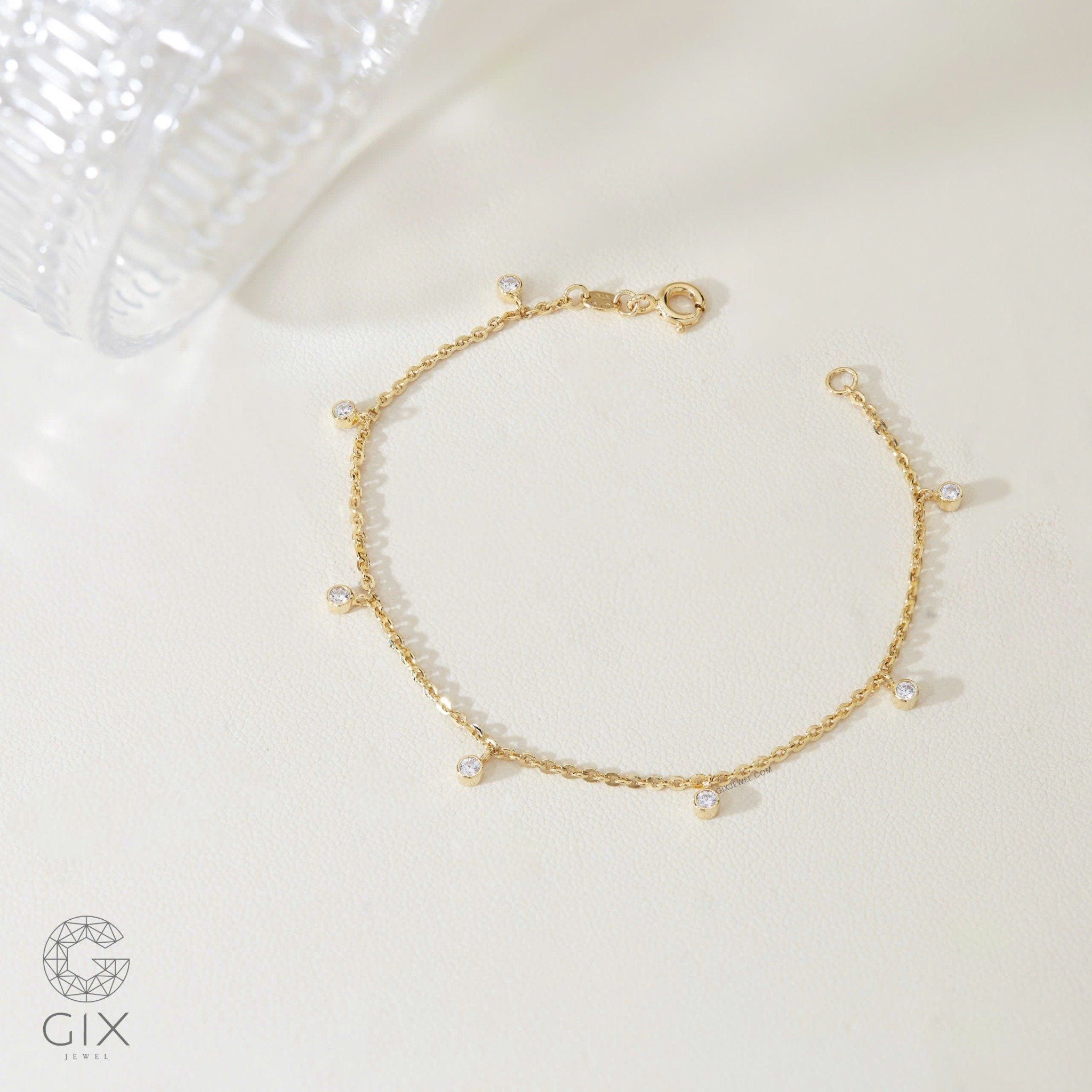  Lắc tay nữ vàng 18k bạc cao cấp giá rẻ sợi mảnh đính kim cương nhân tạo Gix 