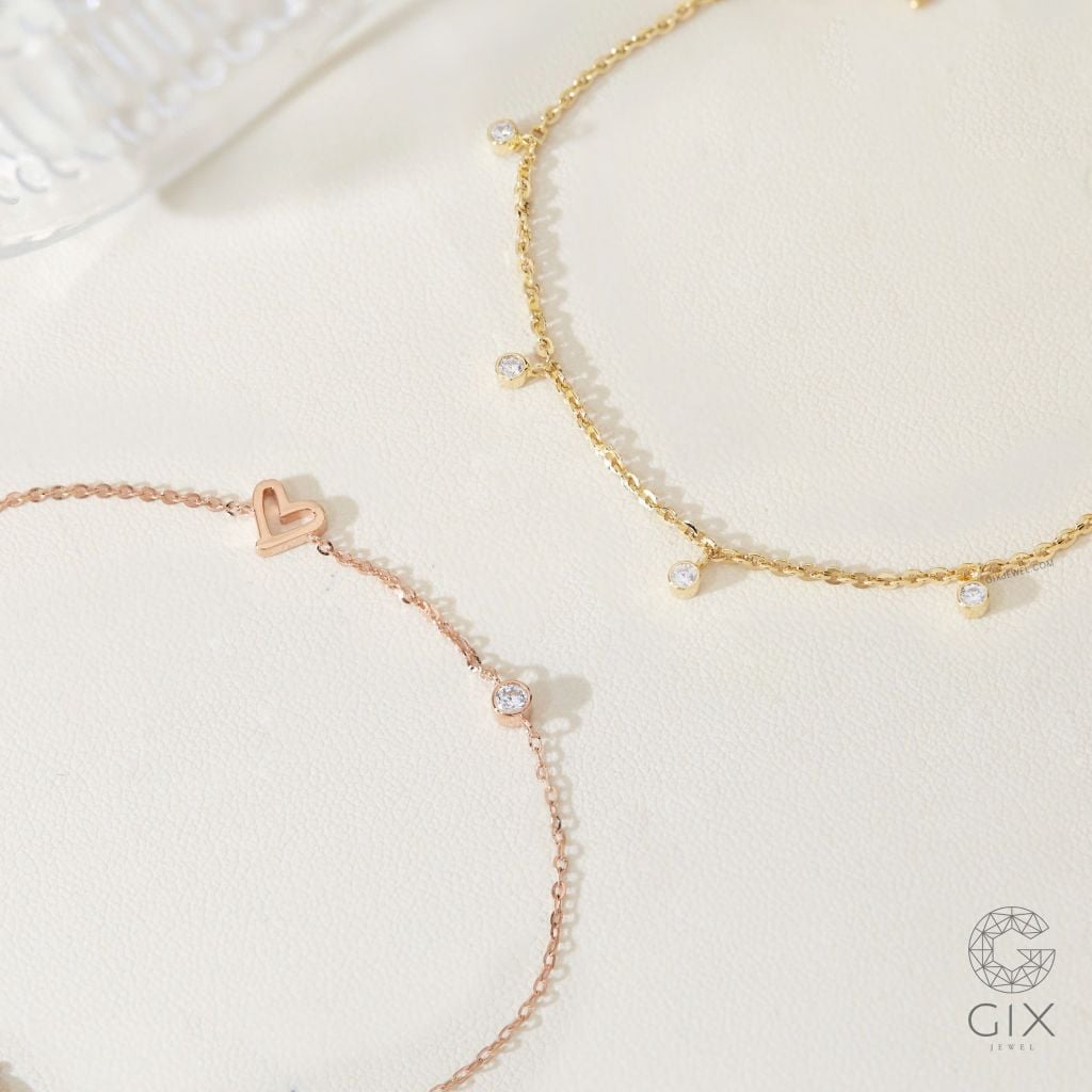  Lắc tay nữ vàng 18k bạc cao cấp giá rẻ sợi mảnh đính kim cương nhân tạo Gix 