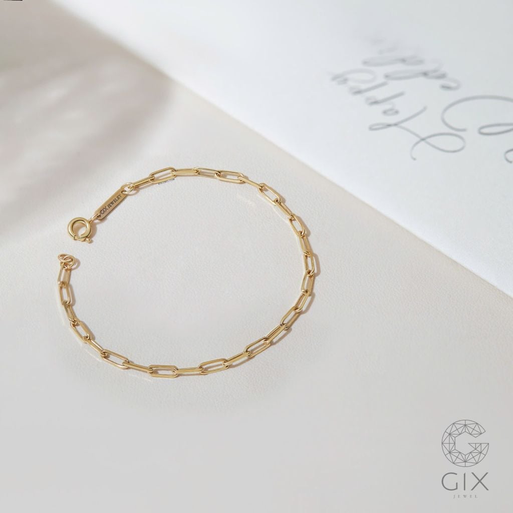  Vòng tay đôi bạc nam nữ mạ vàng 18k dây xích vuông mỏng trơn đơn giản đẹp Gixjewelry 