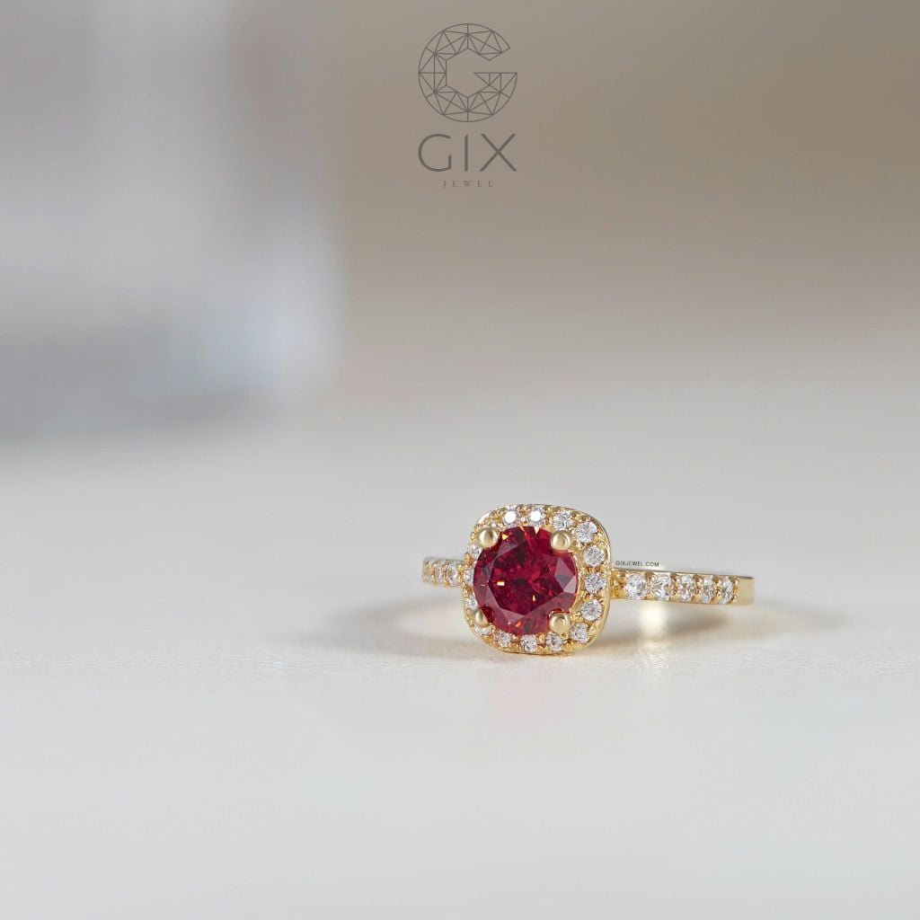  Nhẫn nữ kim cương vàng 18k & bạc thời trang cho nữ đính hột đỏ cao cấp Gix Jewel 