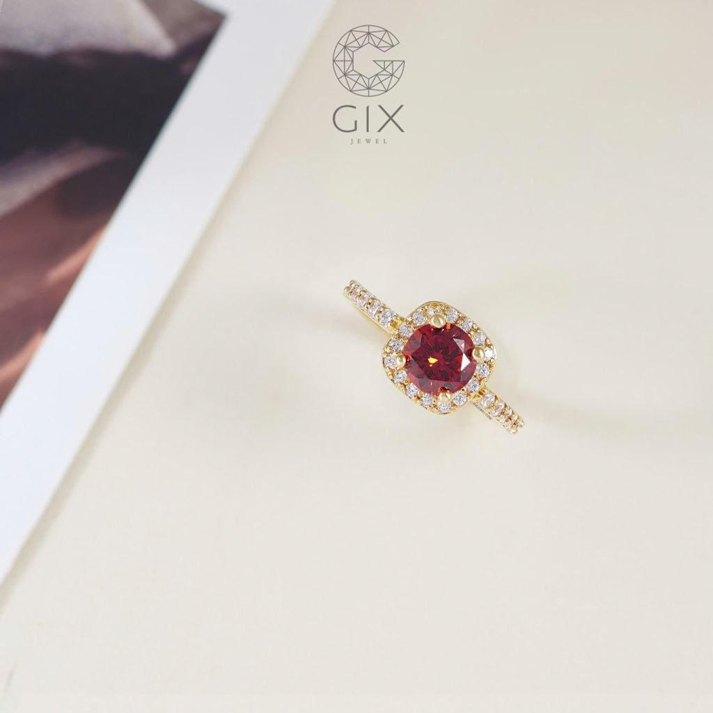  Nhẫn nữ kim cương vàng 18k & bạc thời trang cho nữ đính hột đỏ cao cấp Gix Jewel 