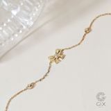  Vòng tay vàng trắng 18k bi tròn kiểu dây xích mảnh hot trend gắn charm vàng hình nơ xinh 