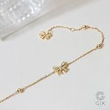  Vòng tay vàng trắng 18k bi tròn kiểu dây xích mảnh hot trend gắn charm vàng hình nơ xinh 