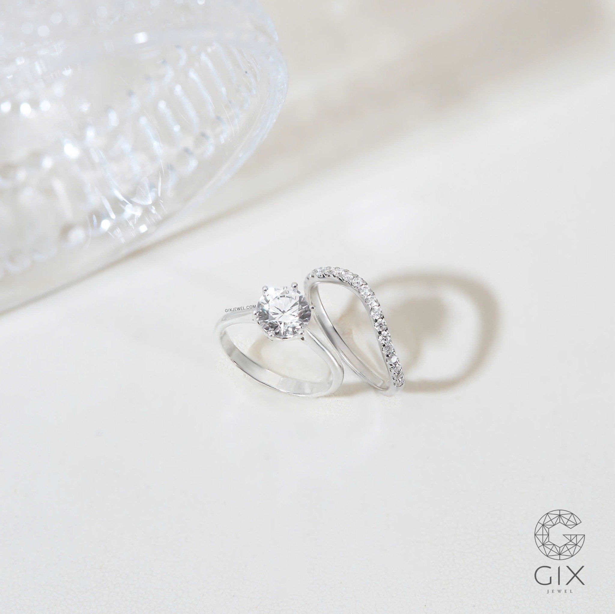  Bộ Nhẫn Đính Hôn Kim Cương Nhân Tạo Infinity Love Vàng Trắng 18K Đẹp Gix 