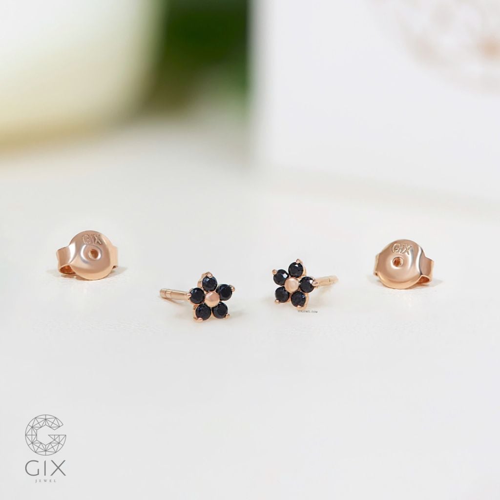  Bông tai hoa mai bạc vàng 18k đính đá cao cấp đeo sát tai Gix Jewel 